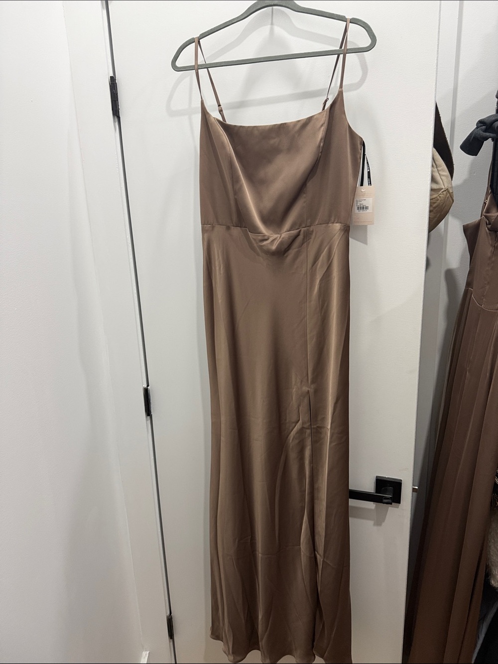 Brown Matte Satin Maxi Dress